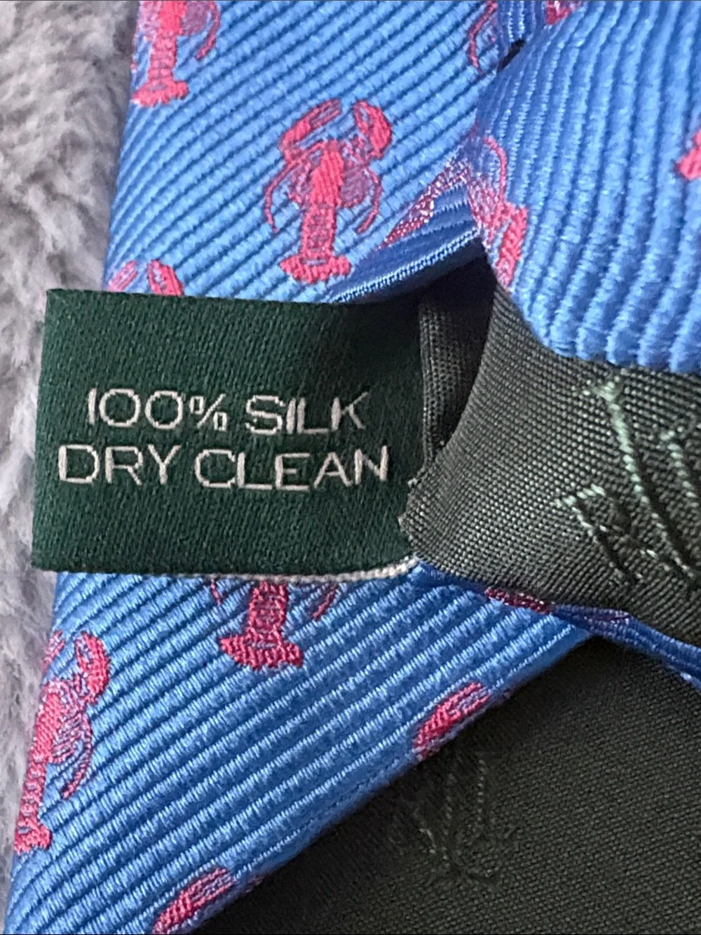 EUC Ralph Lauren Blue Silk Tie with Pink Anchor Motif 52”